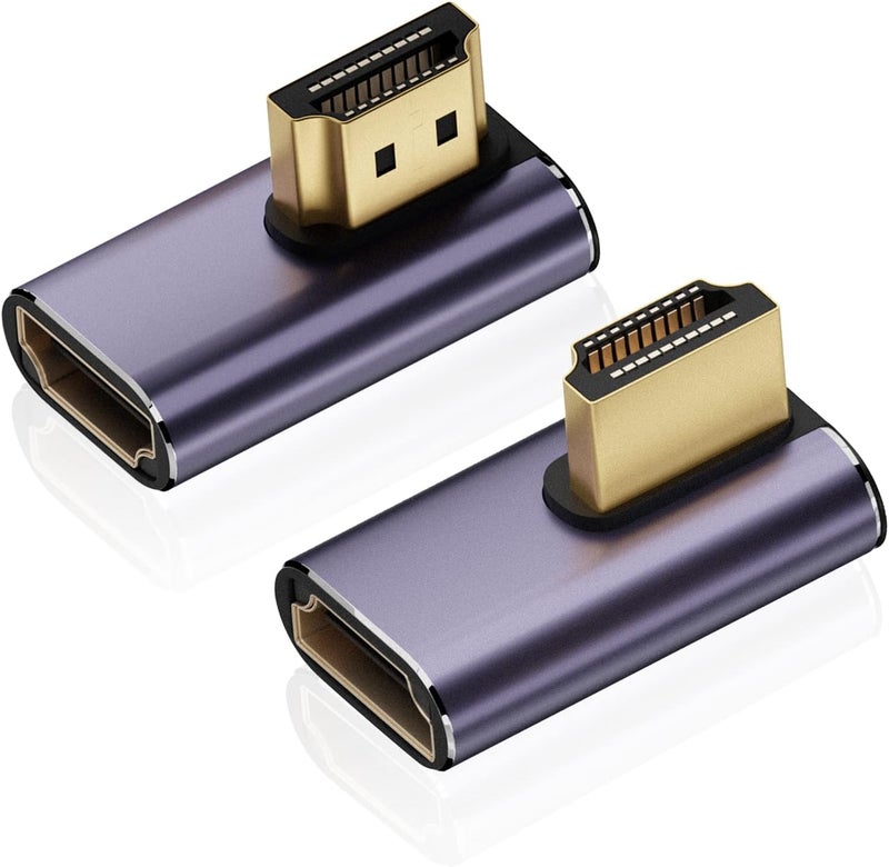 AreMe 8K HDMI 2.1 Right Angle Adapter (2 Pack), Left&Right 90 Degree and 270 Degree HDMI Male to HDMI Female Extender Connector Aluminum Alloy (34 * 24 * 9MM) - Image 1